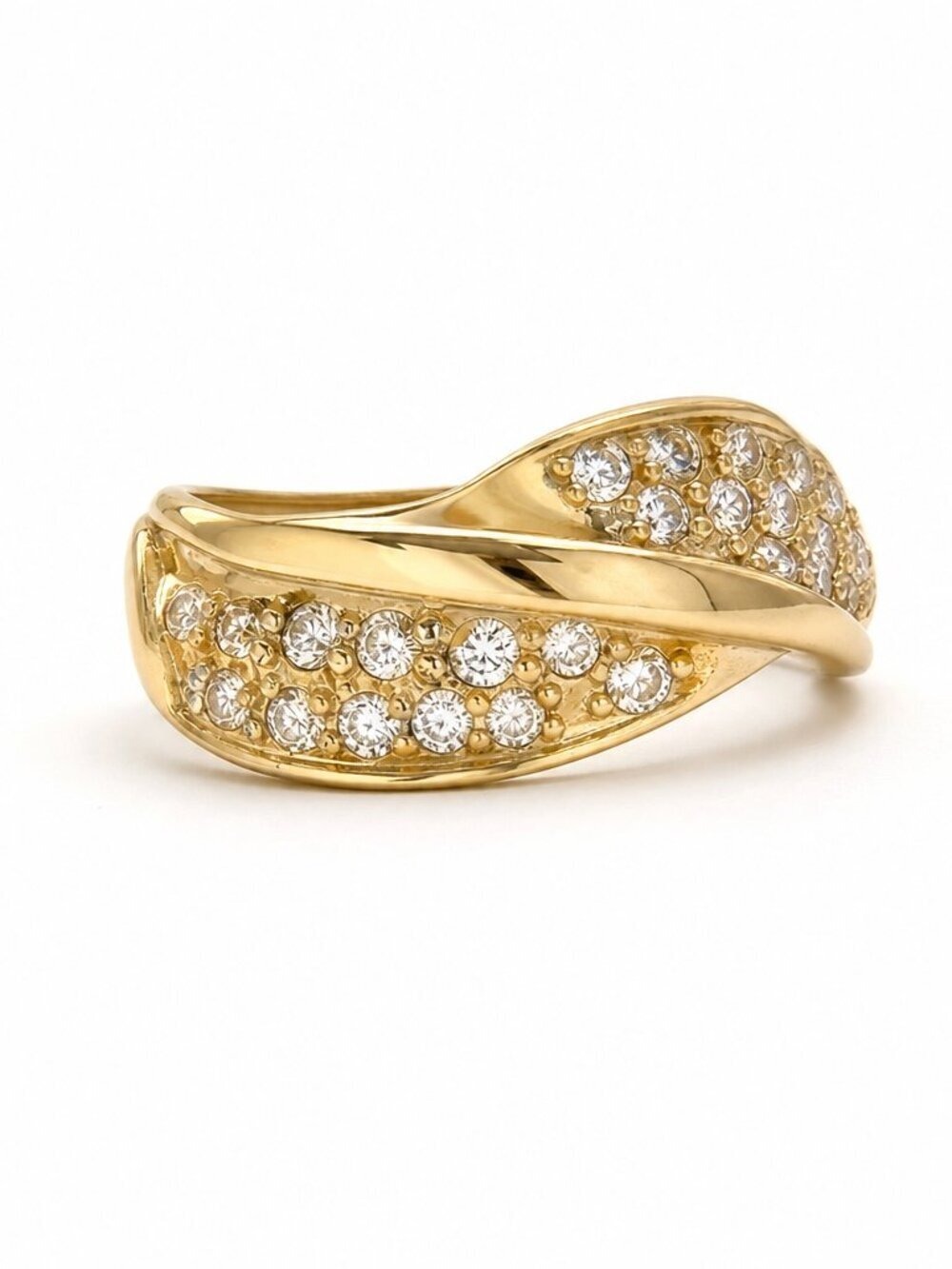 SALE-Elegant Goldtone CZ Statement Ring – Crisscross Design, EUC